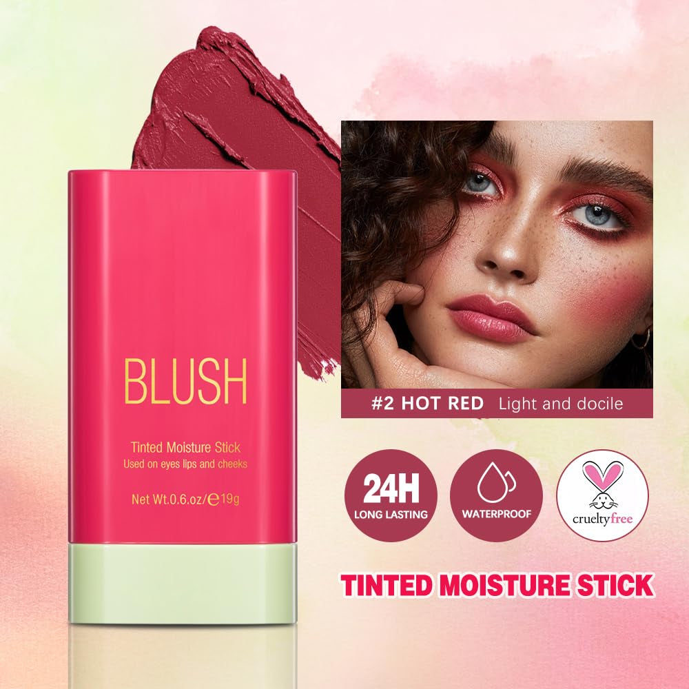 Multi-Use Blush Stick,Soft Creamy Blush,2-In-1 Cheek and Lip Tint,Waterproof Hydrating Solid Natural Moisture Smooth Blendable Matte Finish Face Blush Makeup,01 Shy Pink