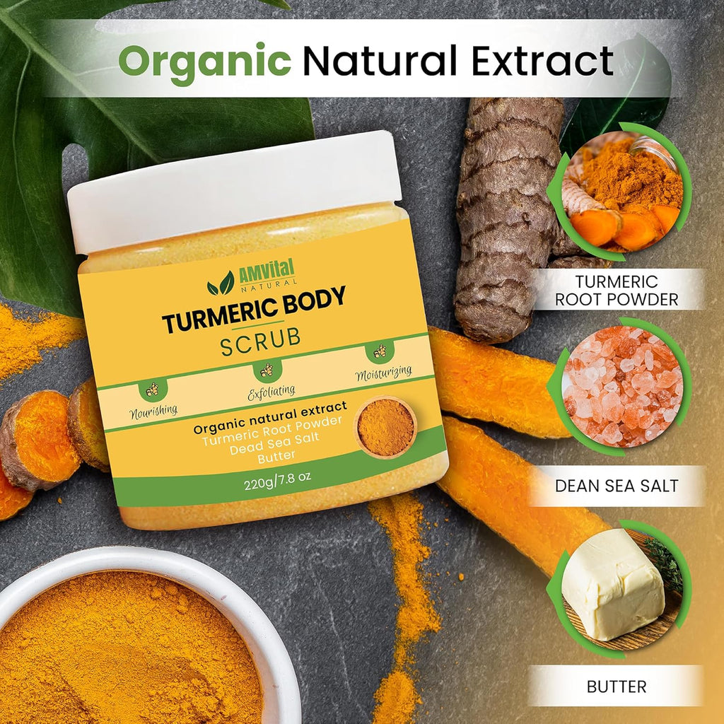 Turmeric Body Scrub, Face & Body Exfoliating Scrub, 7.8 Oz | Weekly Polish Step • Shower Skincare Routine • Soft Refreshed Feel