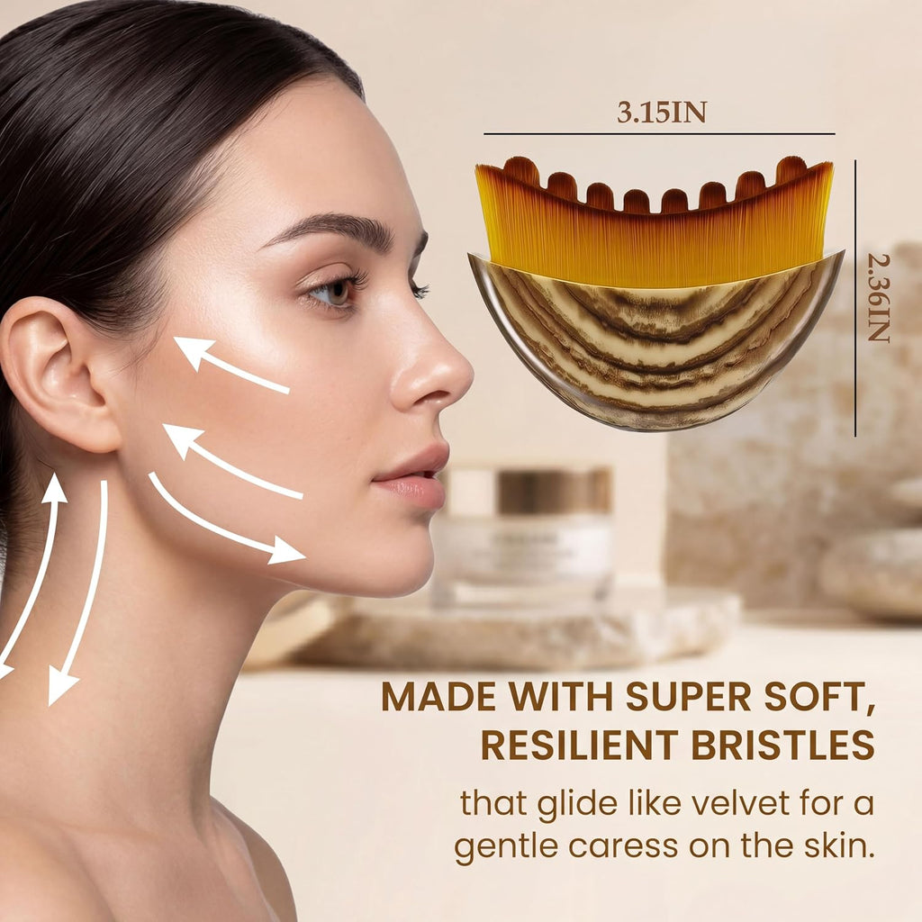 Lymphatic Drainage Face Brush for Sculpting, Contour Glow Massager Tool, Dry Brushing Facial Care for Jawline & Chin Definition, Ergonomic Beauty Applicator (Brown)