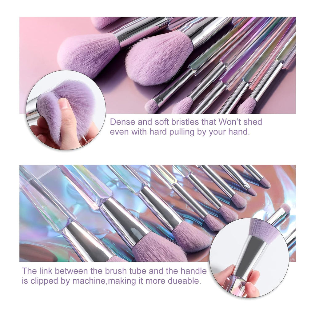 Makeup Brushes 10 Pcs Premium Synthetic Bristles Crystal Handle Kit,Kabuki Foundation Blending Face Powder Blush Concealers Eye Shadow Brush, Professional Brushes Set with Box (Crystal Handle)