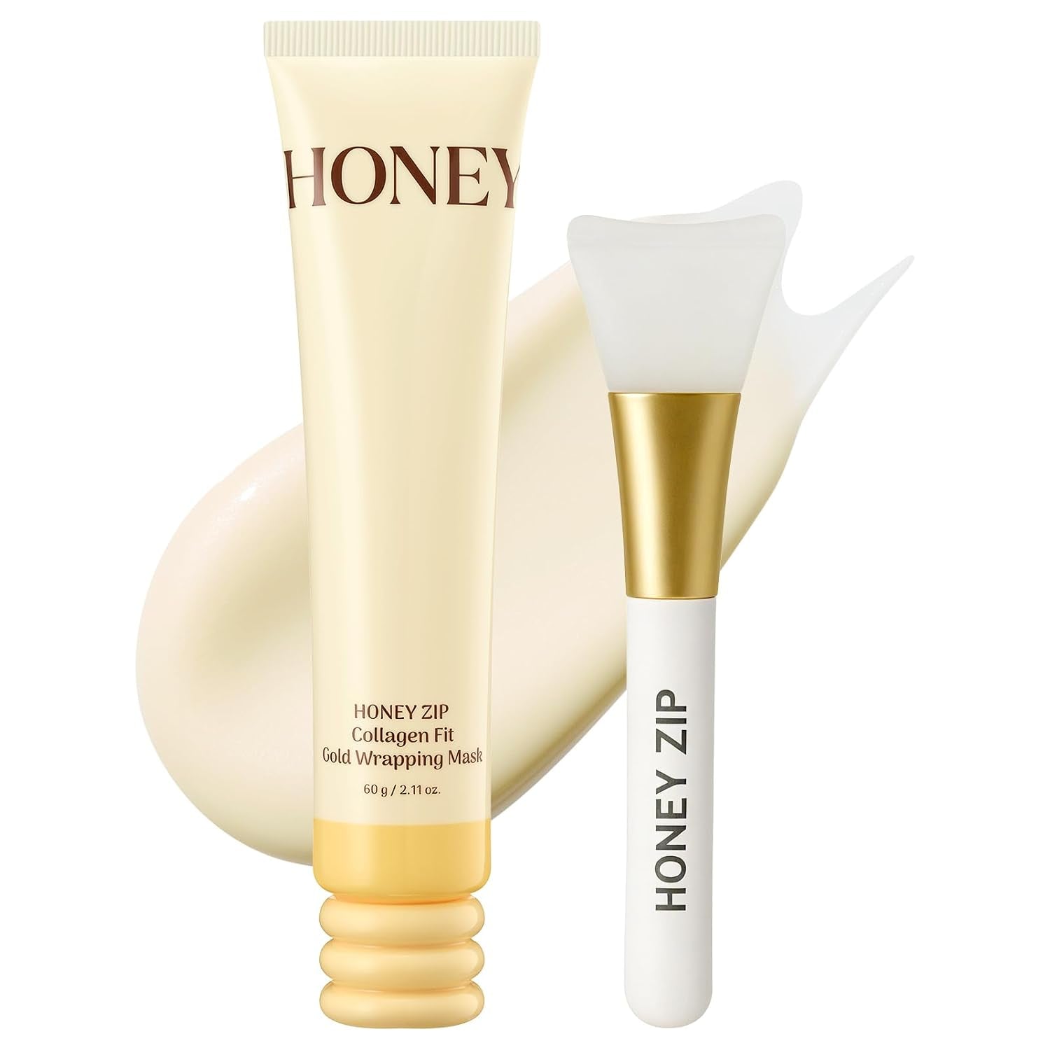 Korean Collagen Wrapping Mask with Jelly Brush, Honey Peel off Mask for Hydrating, Elasticity and Glass Skin, Suitable for All Skin Types, 60G