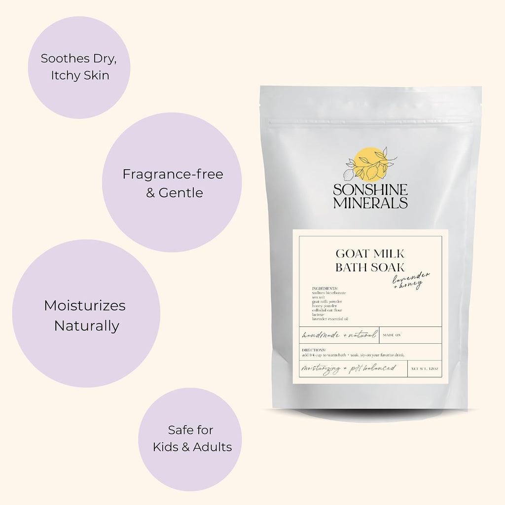Goat Milk Bath Soak with Colloidal Oatmeal & Honey - Moisturizing Milk Bath for Dry & Sensitive Skin - Natural Bath Soak for Itchy Skin Relief -  (12 Ounce)