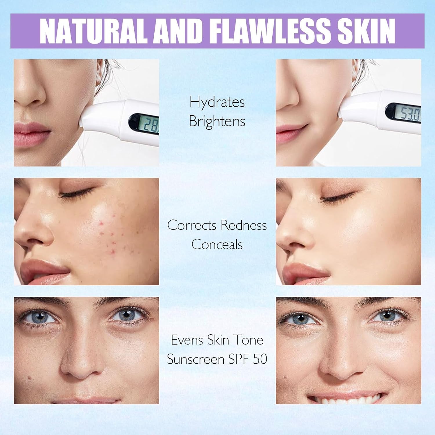3 in 1 Primer for Face before Makeup, SPF 50, Sunscreen Isolation Cream | One Step Color Corrector Makeup Primer, Oil Control Tinted Moisturizer Color Correcting Concealer Base De Maquillaje, #01