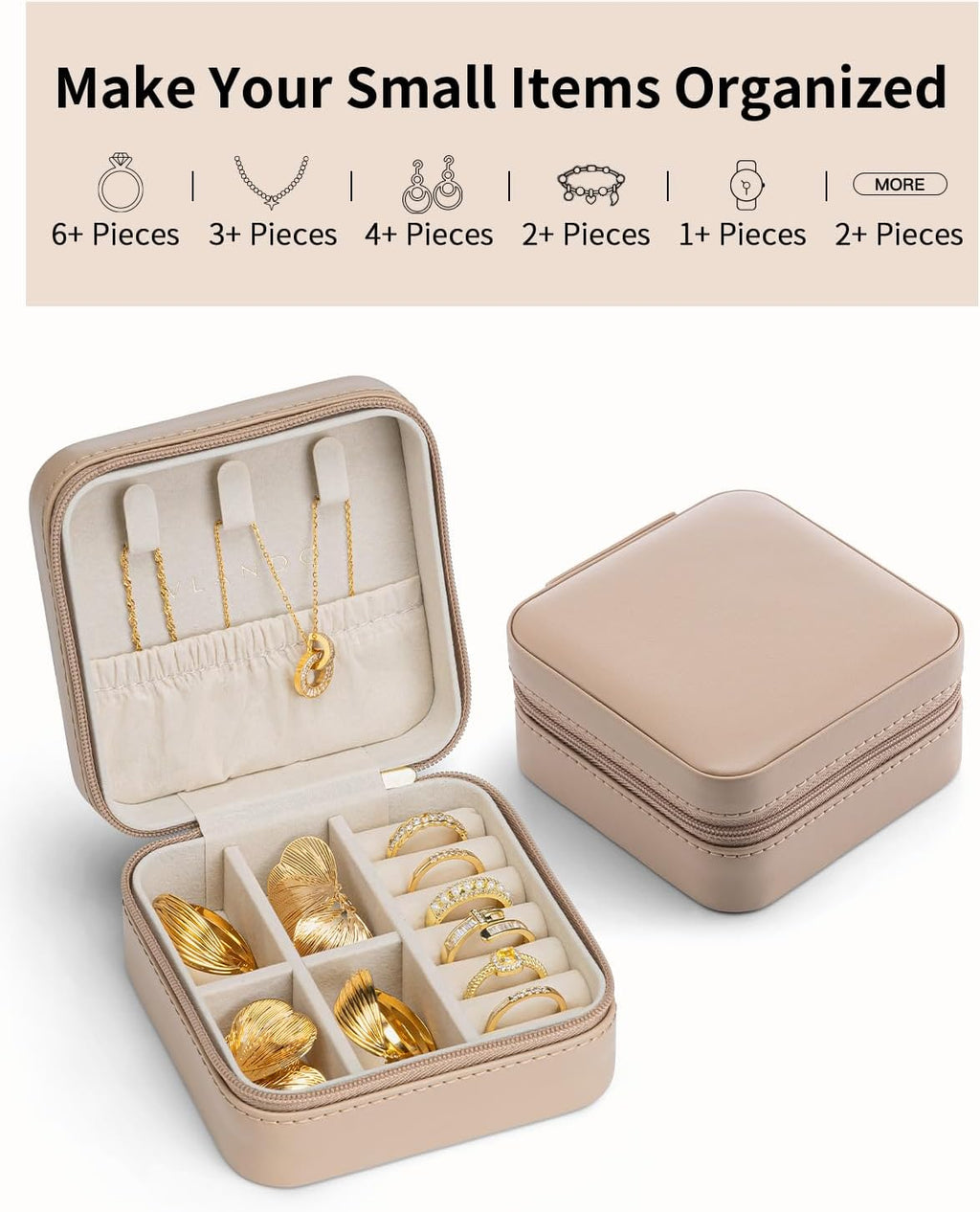 Travel Jewelry Case, Compact Design, Necklace Hook, Anti-Tangle | Removable Dividers, Waterproof PU Leather, Scratch-Resistant Lining, Portable Storage for Rings, Earrings, Necklace，Bracelet