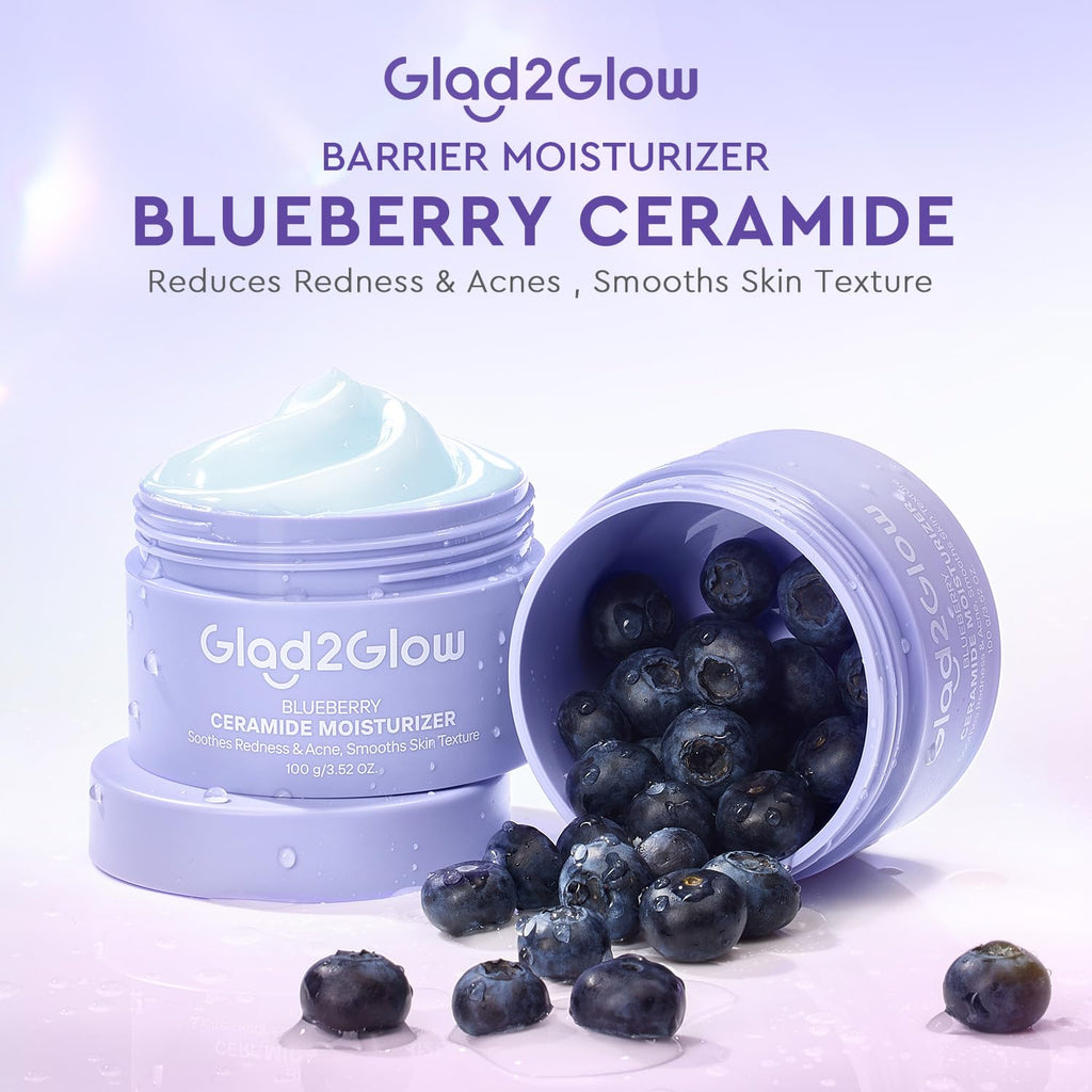 Blueberry Ceramide Face Moisturizer, Barrier Cream for Dry, Sensitive & Redness-Prone Skin, Strengthen Skin Barrier, Calm Irritation, Deep Hydration - 5X Ceramides, Blueberry, 100G