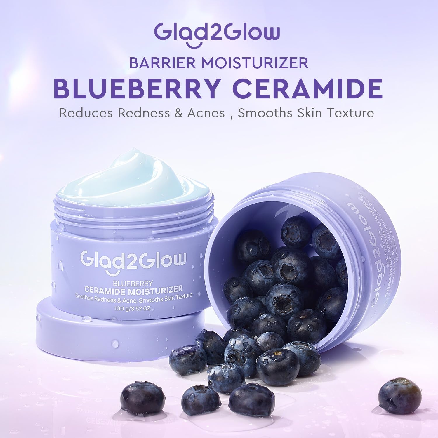Blueberry Ceramide Face Moisturizer, Barrier Cream for Dry, Sensitive & Redness-Prone Skin, Strengthen Skin Barrier, Calm Irritation, Deep Hydration - 5X Ceramides, Blueberry, 100G