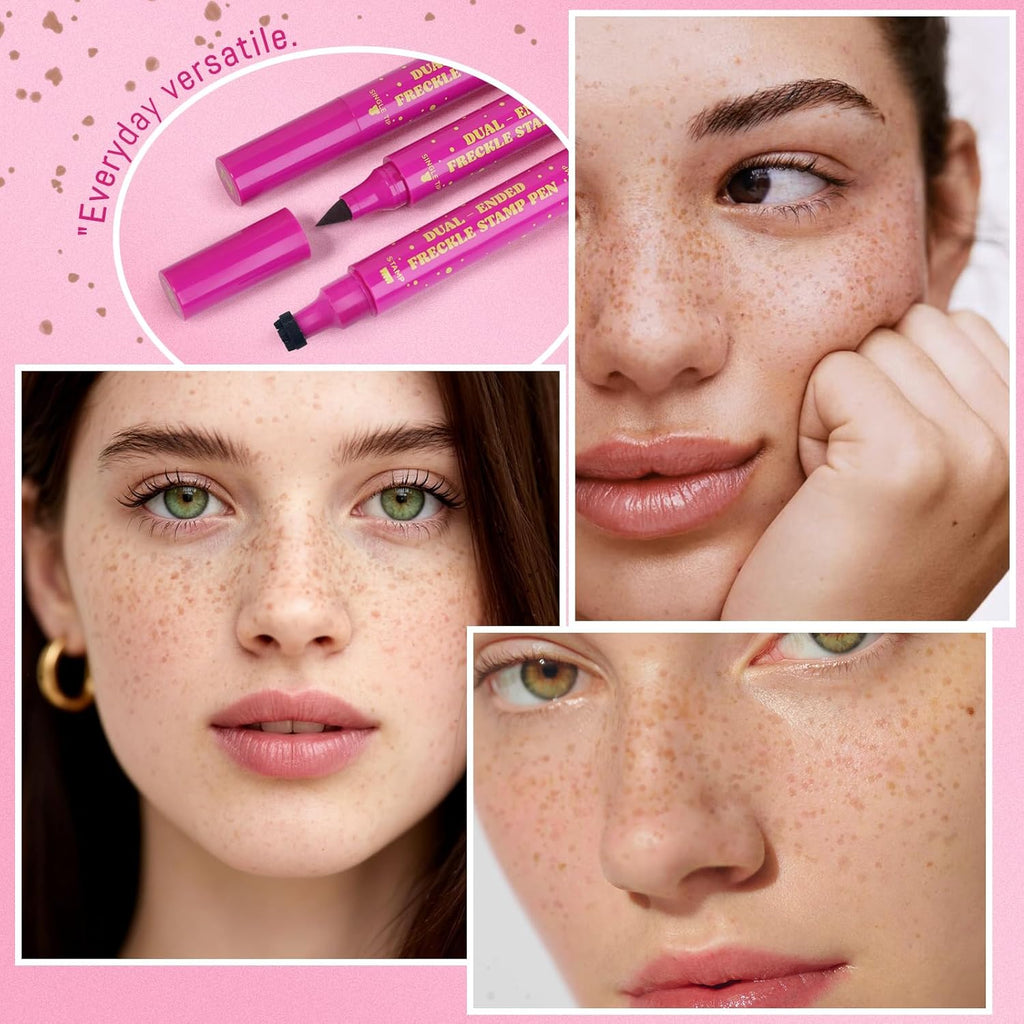 2 in 1 Freckle Stamp Pen Waterproof for Natural Lifelike Faux Freckle Stamp Long Lasting Quick Dry Magic Fake Freckles Stain Marker Pen for Sunkissed Makeup 01#Light Brown