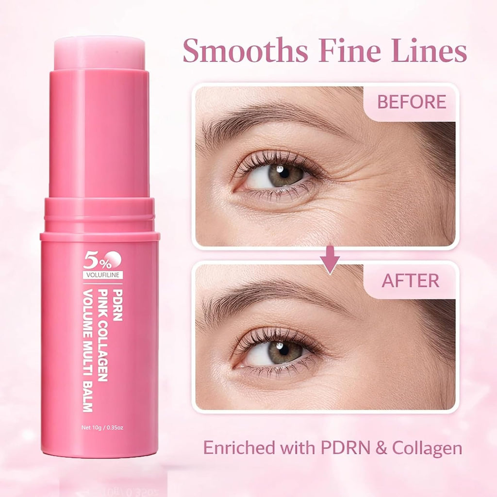 PDRN Pink Collagen Volume Multi Balm, 5% Volufiline NAD Infused for Radiant-Looking, Smooth-Looking Texture, PDRN Stick, Revitalizing Care for Smooth Face & Body for Under-Eyes, Neck, Forehead