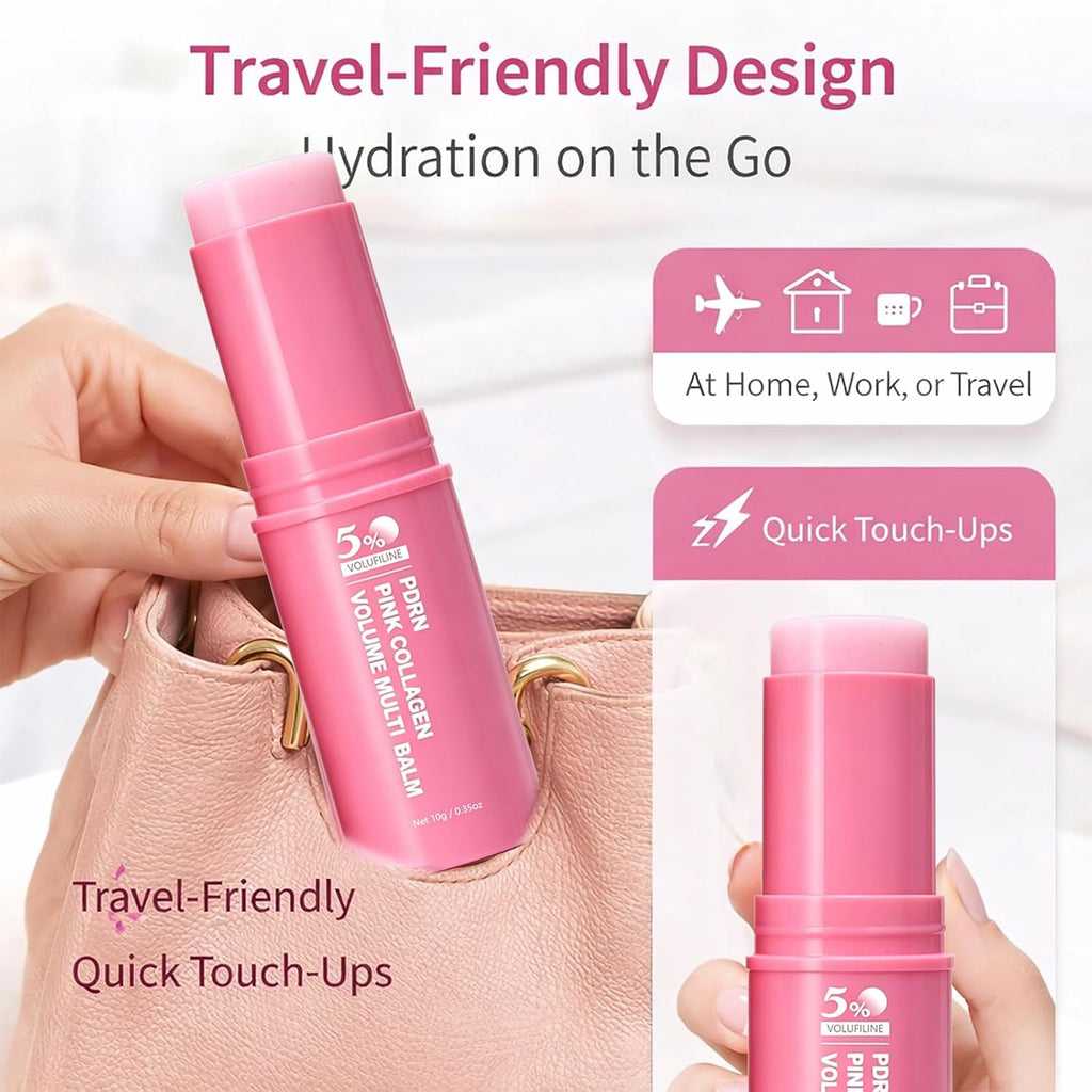 PDRN Pink Collagen Volume Multi Balm, 5% Volufiline NAD Infused for Radiant-Looking, Smooth-Looking Texture, PDRN Stick, Revitalizing Care for Smooth Face & Body for Under-Eyes, Neck, Forehead