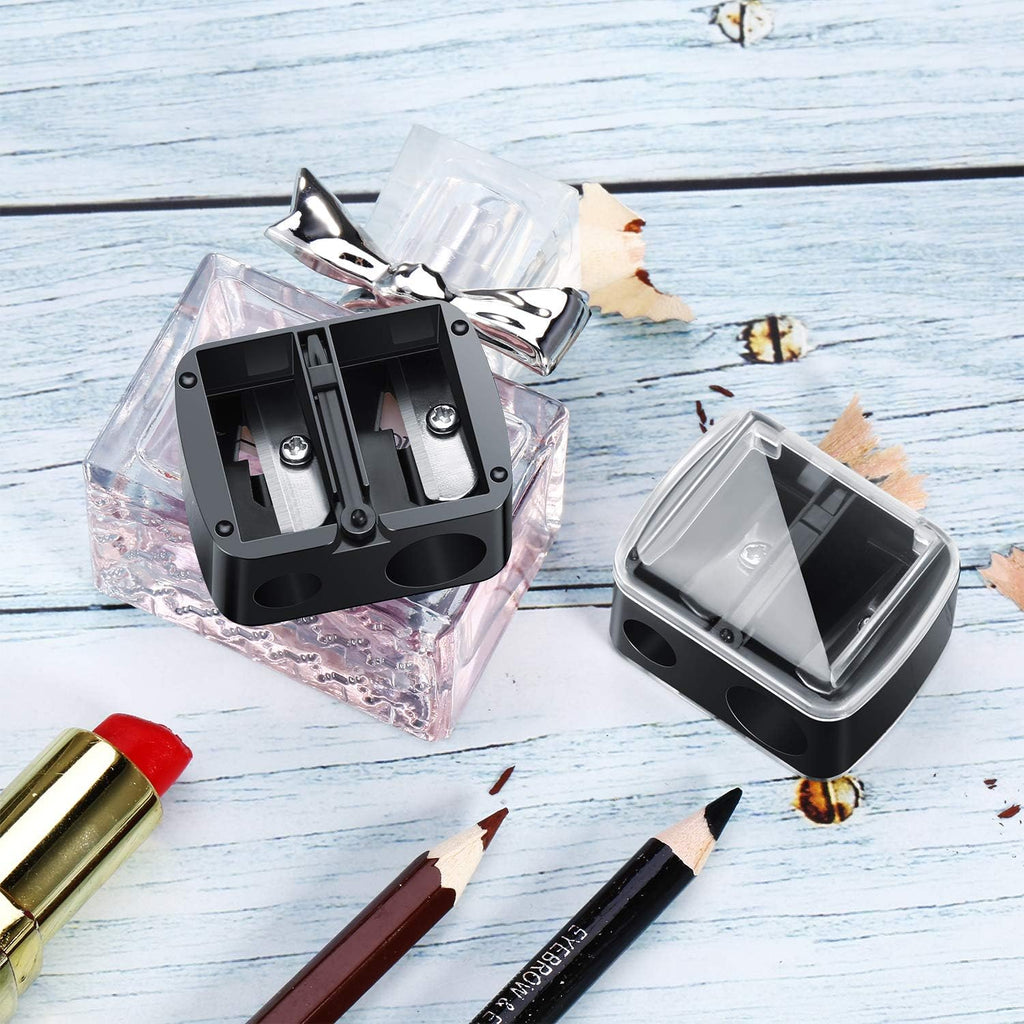 5 Pack Makeup Pencil Sharpener Plastic Lip Liner Pencil Eyeliner Sharpener Dual Holes Cosmetic Manual Tools for Eyeliner(Matte Black,Classic)