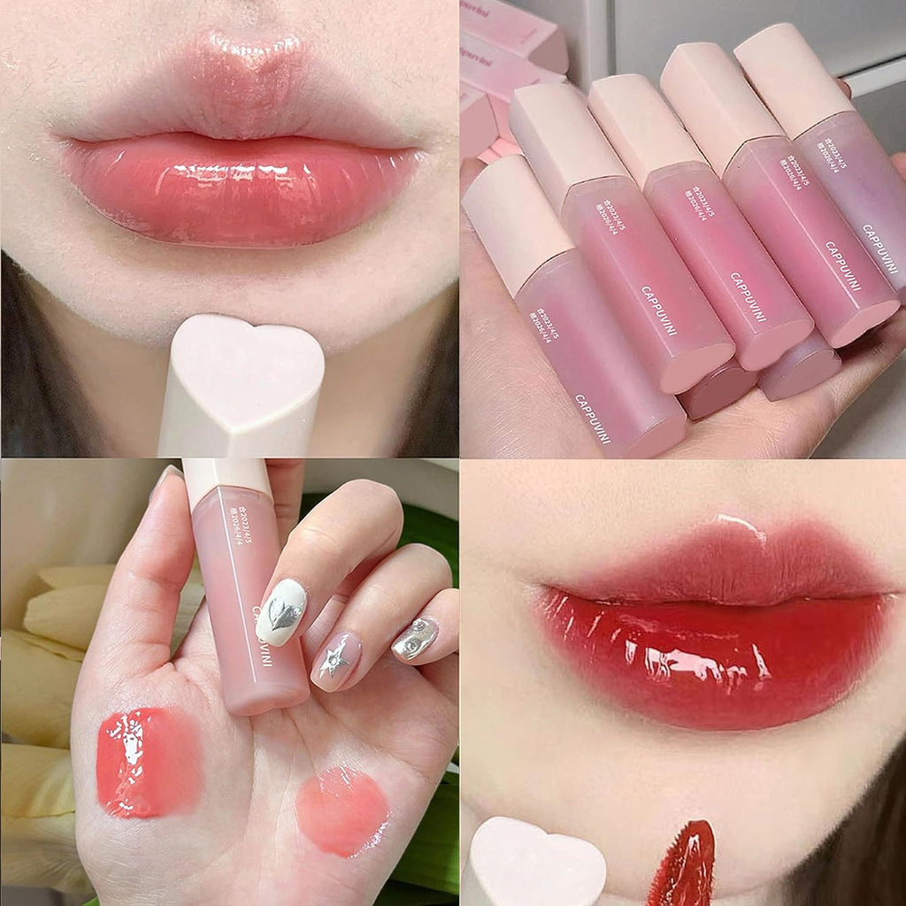Juicy Lasting Tint Lip Gloss Set, Vivid Color, Glossy Finish, Long-Lasting Moisturizing Glaze Tint Highly-Pigmented, Clear & Natural Makeup Lip Tint for Daily (6Pcs)