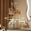 Rotating Makeup Organizer for Vanity, Large Capacity Make up Storage Skin Care Shelf Perfume Holders Cosmetic Dresser Organizer Countertop Spinning 360 (Amber Gold, 2Tiers)