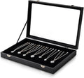 Necklace Organizer Box with Glass Lid – Velvet Jewelry Display Case with 20 Hooks, Necklace Holder Organizer Storage Box for Necklaces, Chains, Pendants, Jewelry Tray for Drawer or Countertop
