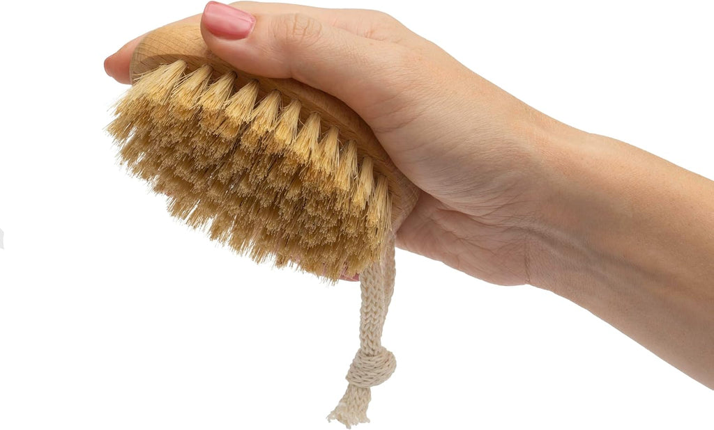 Bath Brush Set, Exfoliating Shower Scrubber, Dry Brushing Body Brush Set, Pore Opening, Beechwood Handle with Natural Bristle Large 15" plus Small Face Brush