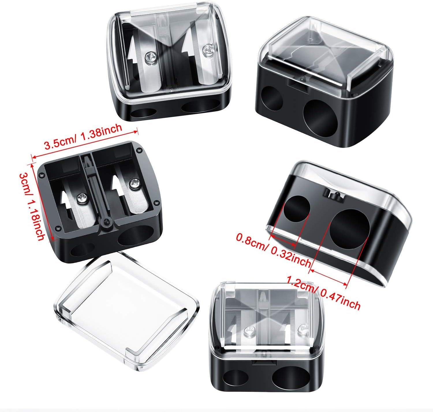 5 Pack Makeup Pencil Sharpener Plastic Lip Liner Pencil Eyeliner Sharpener Dual Holes Cosmetic Manual Tools for Eyeliner(Matte Black,Classic)
