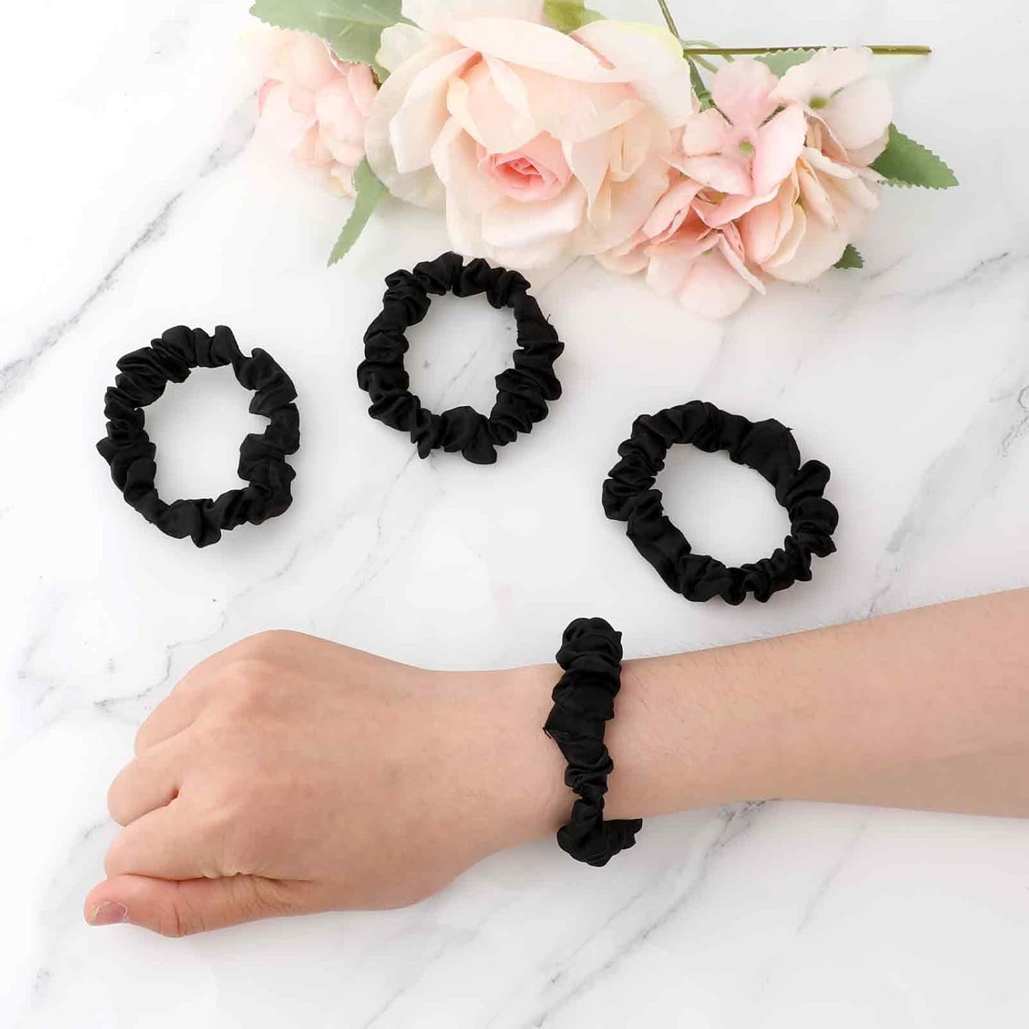 Luxury Silk Hair Scrunchies 6Pcs,Satin Scrunchies,Black Scrunchies for Hair | for Curly Hair, Mini Satin Scrunchies, Ponytail Holders, for Thick Curl Hair, No Hurt Your Hair, for Women and Girls