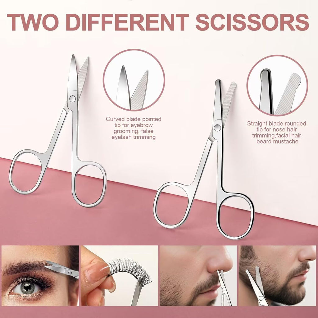 Eyebrow Kit with Leather Case - Eyebrow Scissors, Tweezers, Razor, Brush for Women & Men - Facial Hair & Ingrown Hair Removal