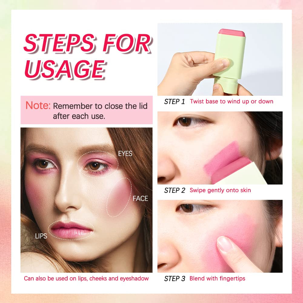 Multi-Use Blush Stick,Soft Creamy Blush,2-In-1 Cheek and Lip Tint,Waterproof Hydrating Solid Natural Moisture Smooth Blendable Matte Finish Face Blush Makeup,01 Shy Pink