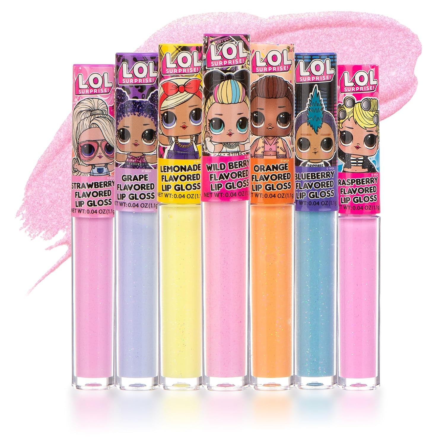 L.O.L Surprise 7-Pack Lip Gloss for Girls, Lol Lip Gloss | Non-Toxic Kids Makeup with L.O.L. Characters