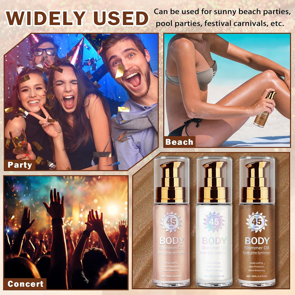 Body Glow Oil,Glow Shimmer Sunscreen,01 Rose Gold | SPF 45 Broad Spectrum,Moisturizing Shimmer Sunscreen for Women and Men,Lightweight Non-Sticky,Absorbs Quickly,Glowing Results