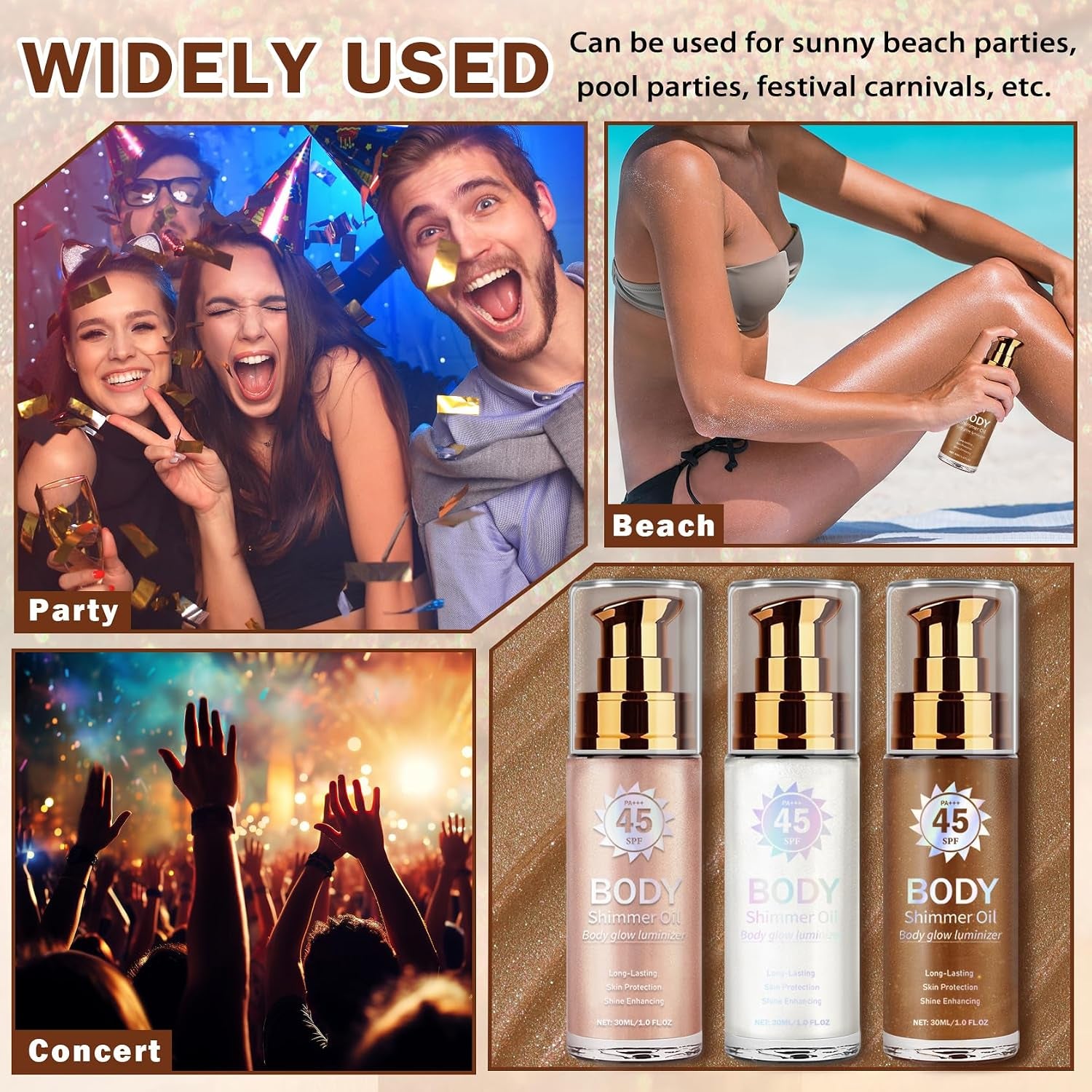 Body Glow Oil,Glow Shimmer Sunscreen,01 Rose Gold | SPF 45 Broad Spectrum,Moisturizing Shimmer Sunscreen for Women and Men,Lightweight Non-Sticky,Absorbs Quickly,Glowing Results