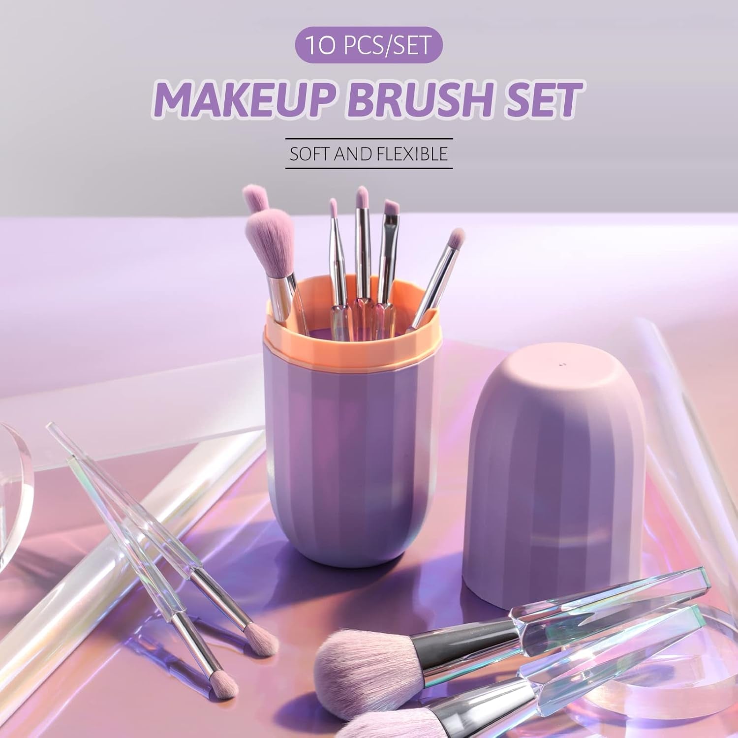 Makeup Brushes 10 Pcs Premium Synthetic Bristles Crystal Handle Kit,Kabuki Foundation Blending Face Powder Blush Concealers Eye Shadow Brush, Professional Brushes Set with Box (Crystal Handle)