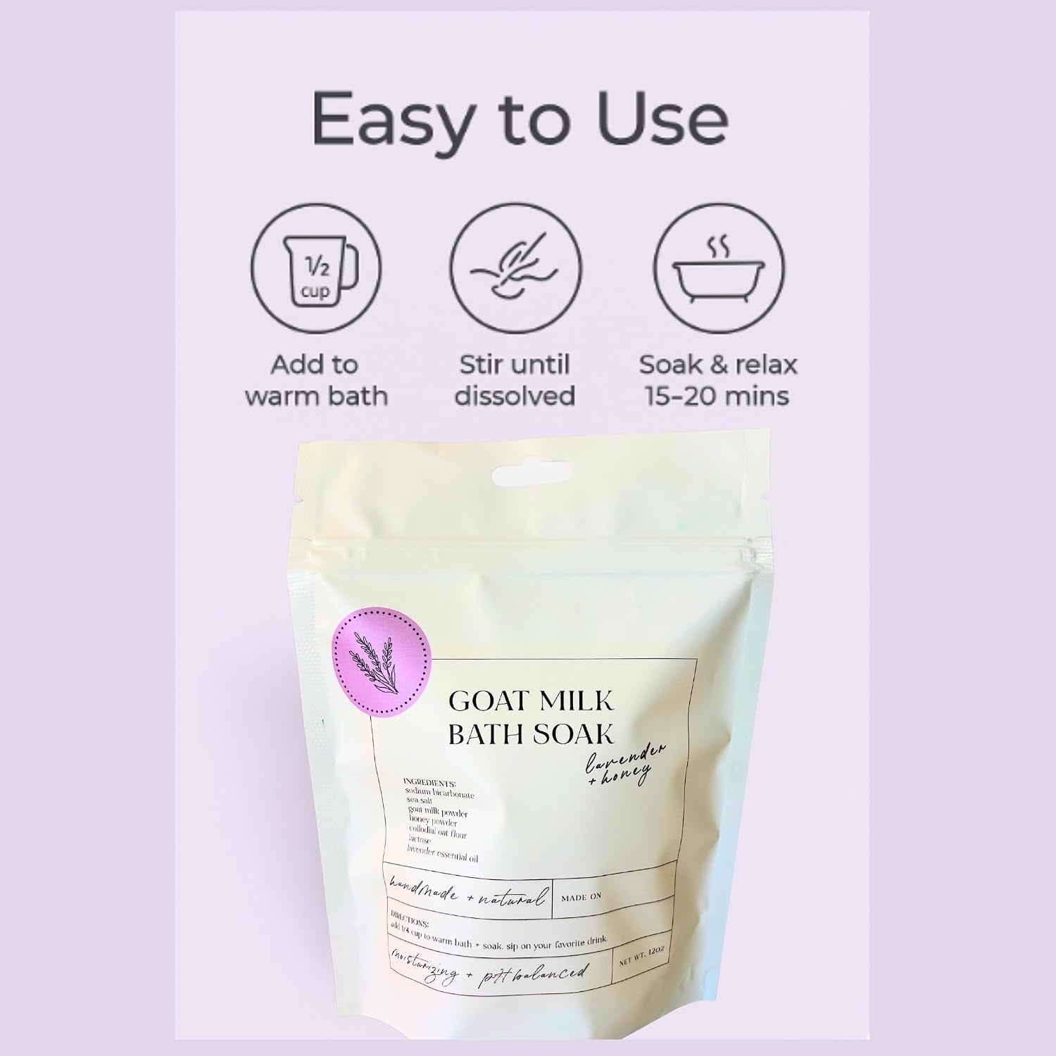 Goat Milk Bath Soak with Colloidal Oatmeal & Honey - Moisturizing Milk Bath for Dry & Sensitive Skin - Natural Bath Soak for Itchy Skin Relief -  (12 Ounce)