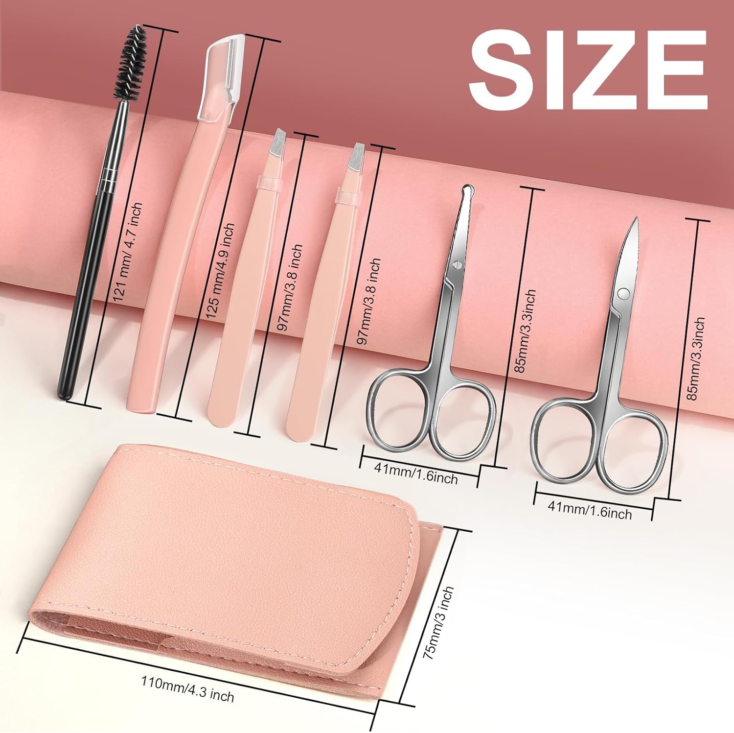 Eyebrow Kit with Leather Case - Eyebrow Scissors, Tweezers, Razor, Brush for Women & Men - Facial Hair & Ingrown Hair Removal