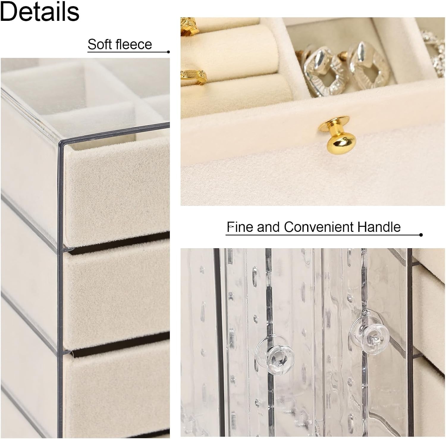 Jewelry Organizer and Storage with 7 Removable Drawers, Clear Acrylic Jewelry Box with 16 Necklace Hooks 48 Pairs of Earring Holes 5 Velvet-Lined Drawers for Rings Bracelets Necklaces