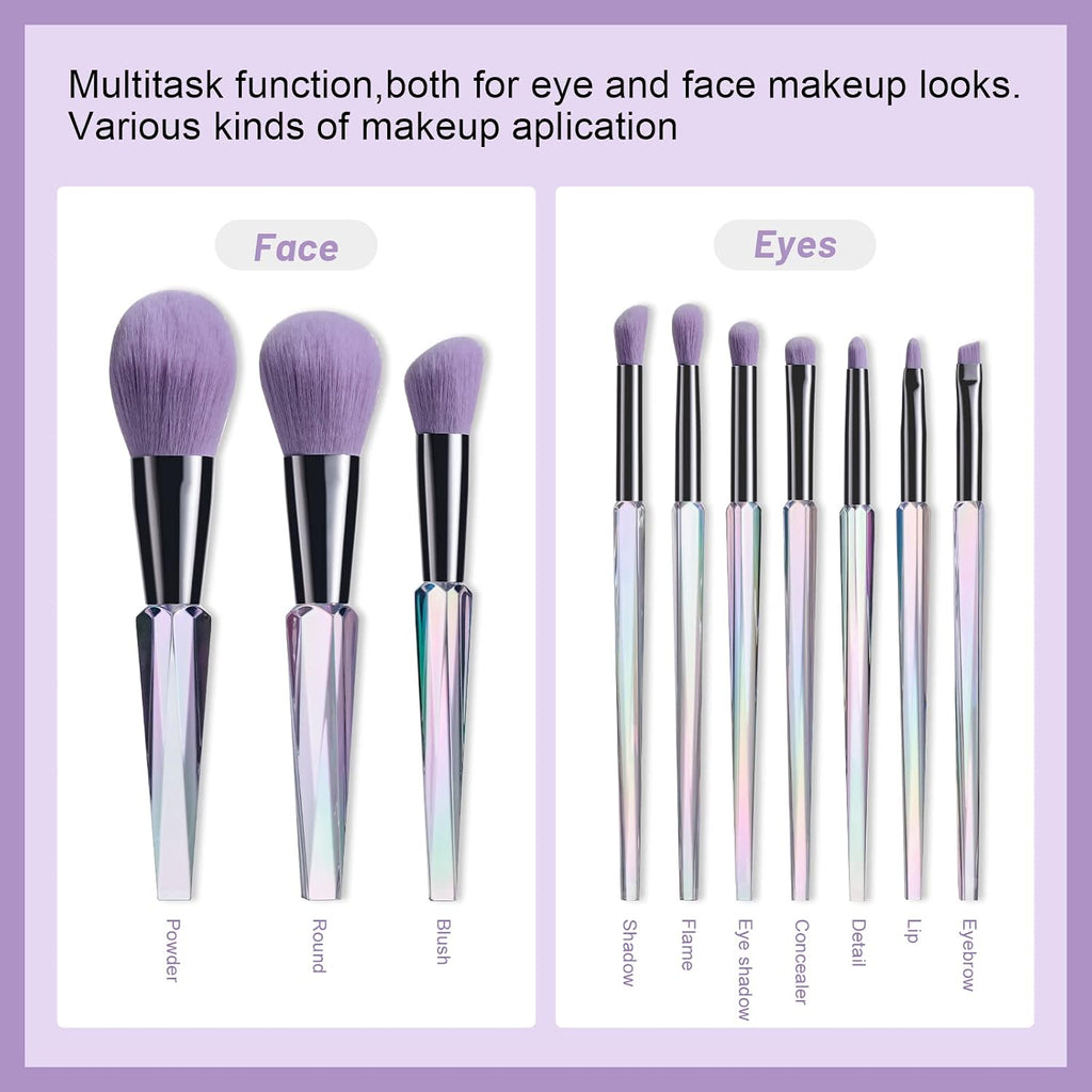 Makeup Brushes 10 Pcs Premium Synthetic Bristles Crystal Handle Kit,Kabuki Foundation Blending Face Powder Blush Concealers Eye Shadow Brush, Professional Brushes Set with Box (Crystal Handle)