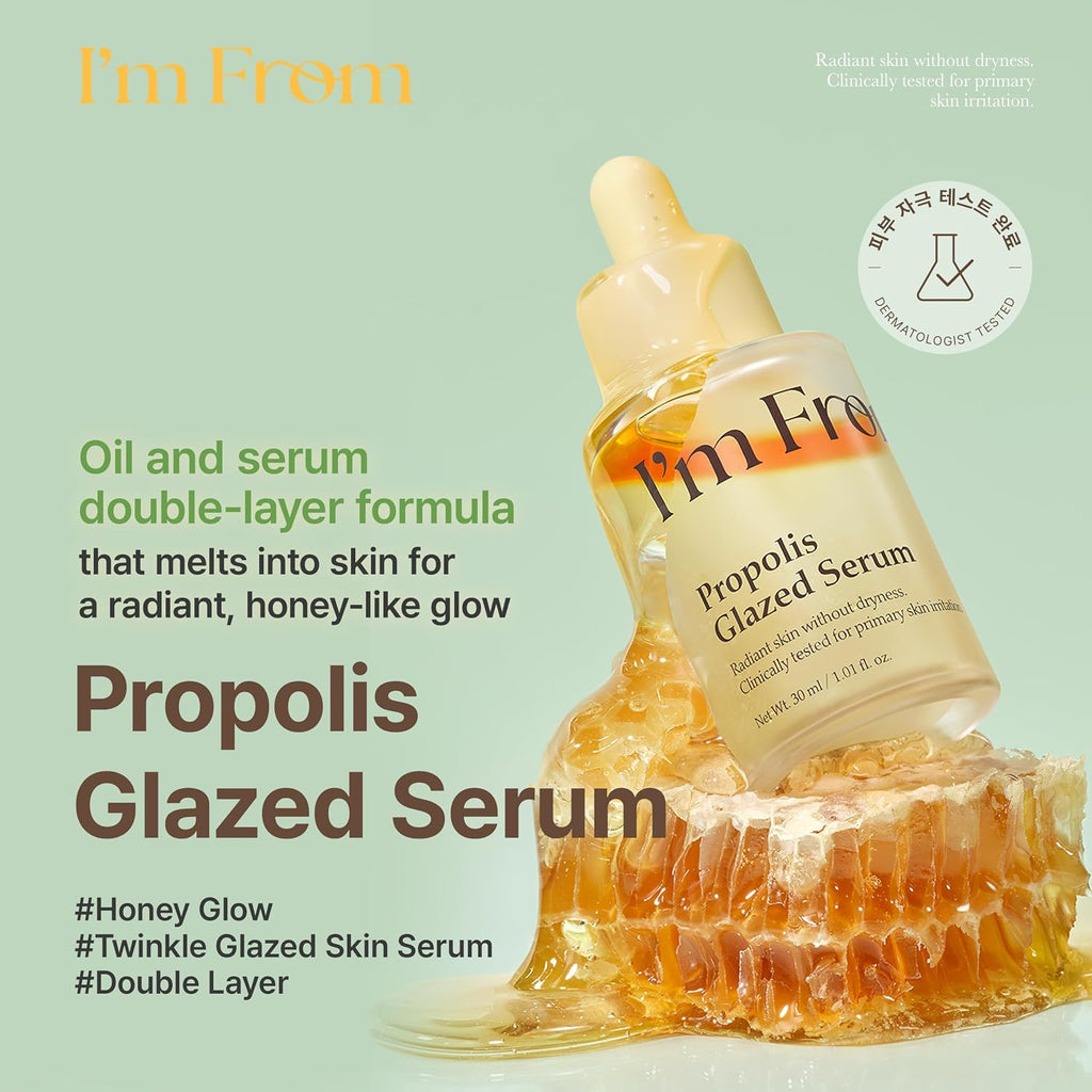 Propolis Glazed Serum, Honey-Based Glow Serum for Glass Skin, Hydration & Skin Barrier Care, Lightweight Dual-Layer Formula, Niacinamide, Korean Skin Care 1.01Fl.Oz