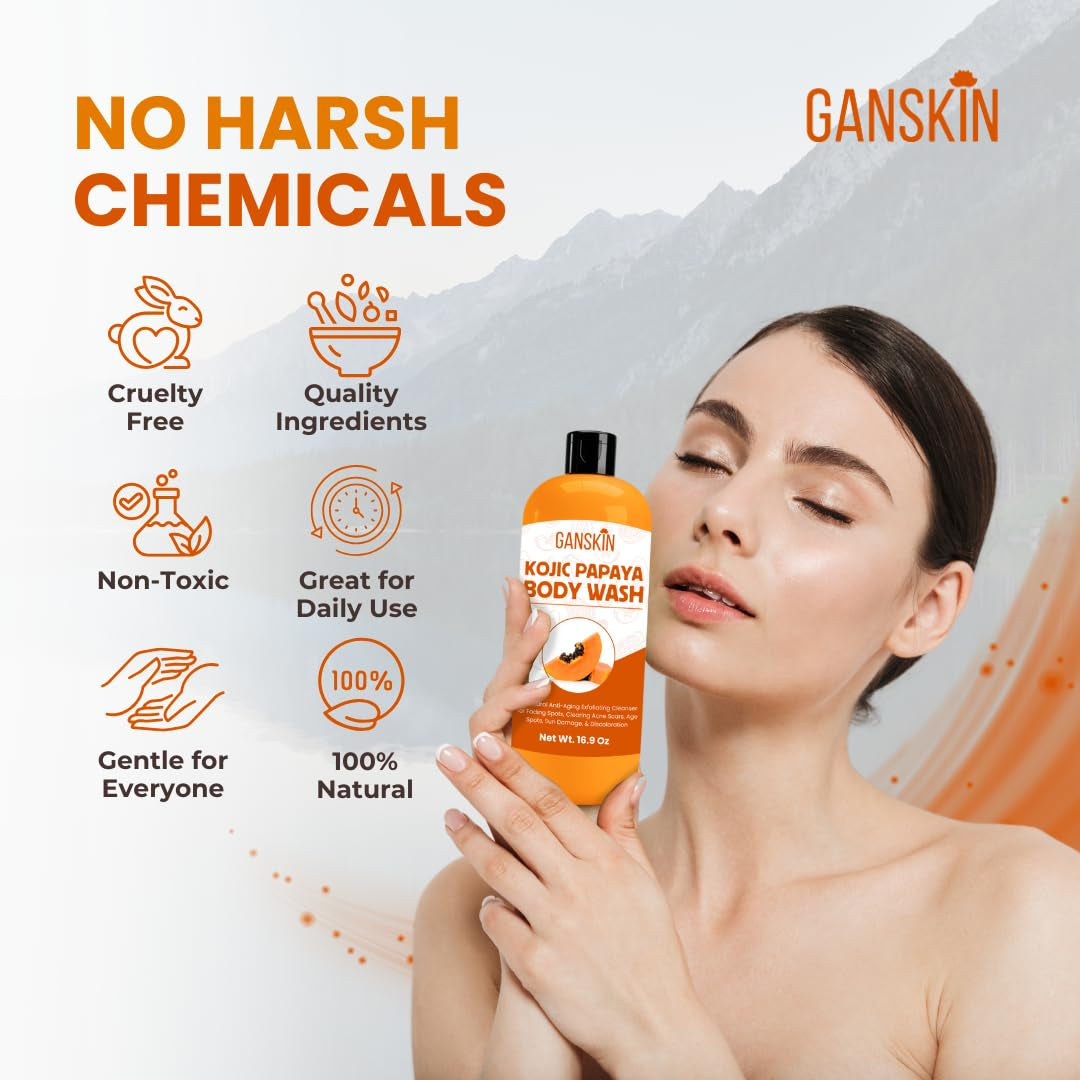 Kojic Acid Soap for Hyperpigmentation – Skin Brightening Kojic Papaya Body Wash – Dark Spot Soap Reduces Acne, Scars, and Evens Skin Tone – Turmeric Body Wash for Brighter Glowing Face