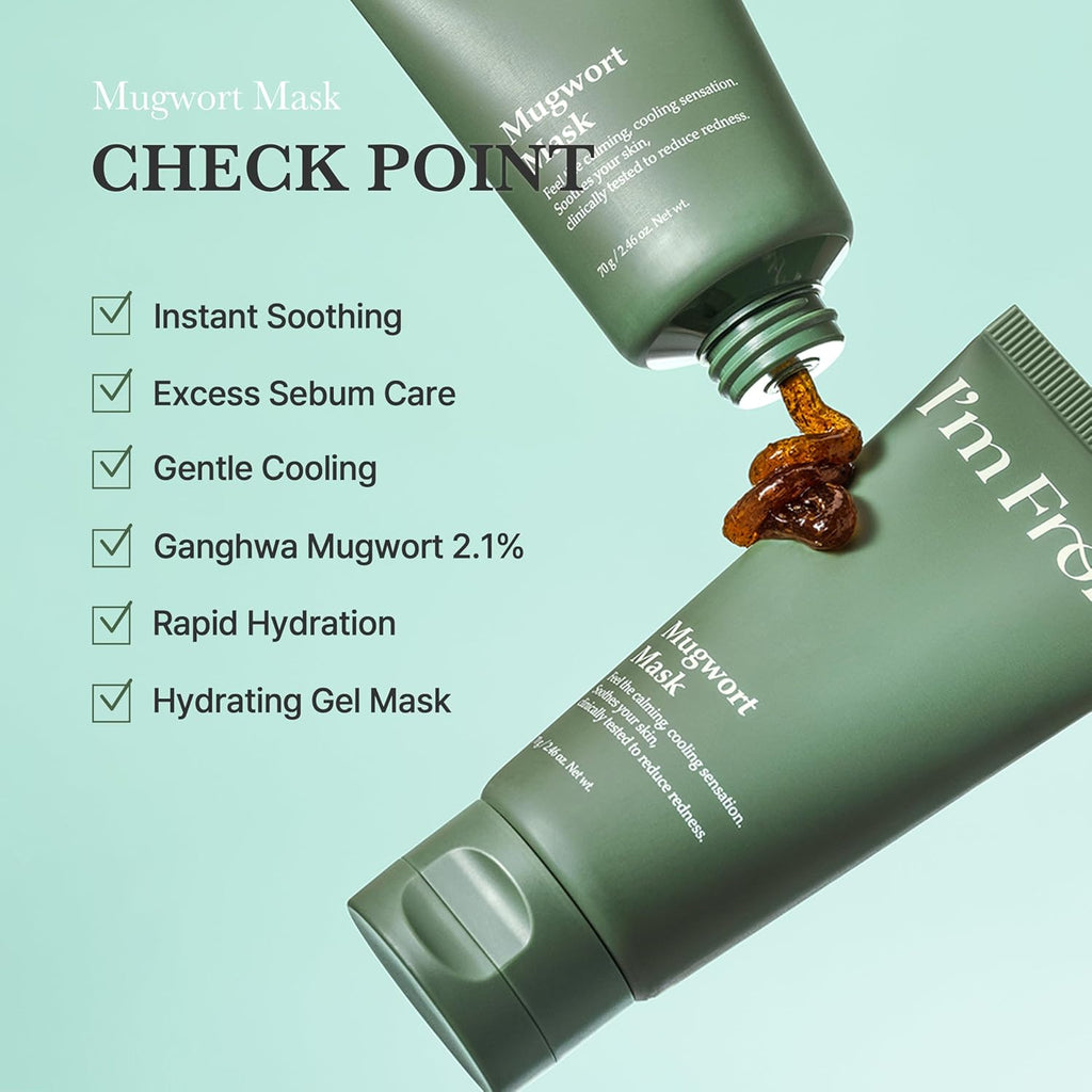 Mugwort Mask, Wash-Off Calming Face Mask with Mugwort Extract, Cooling & Soothing Care for Sensitive Skin, Korean Skincare 2.46 Fl.Oz