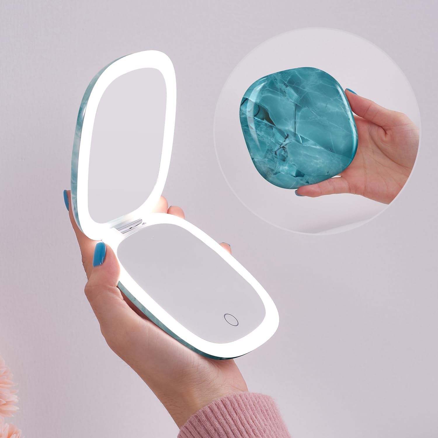 Compact Mirror with Light-4 Inches Compact 1X/10X Magnifying Mirror | Double Sides Lighted, 3 Colors Lighting, 0-100% Brightness, Diammable Touch, 1200Mah Rechargeable, for Pocket, Purse