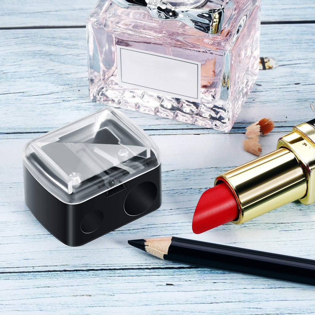 5 Pack Makeup Pencil Sharpener Plastic Lip Liner Pencil Eyeliner Sharpener Dual Holes Cosmetic Manual Tools for Eyeliner(Matte Black,Classic)