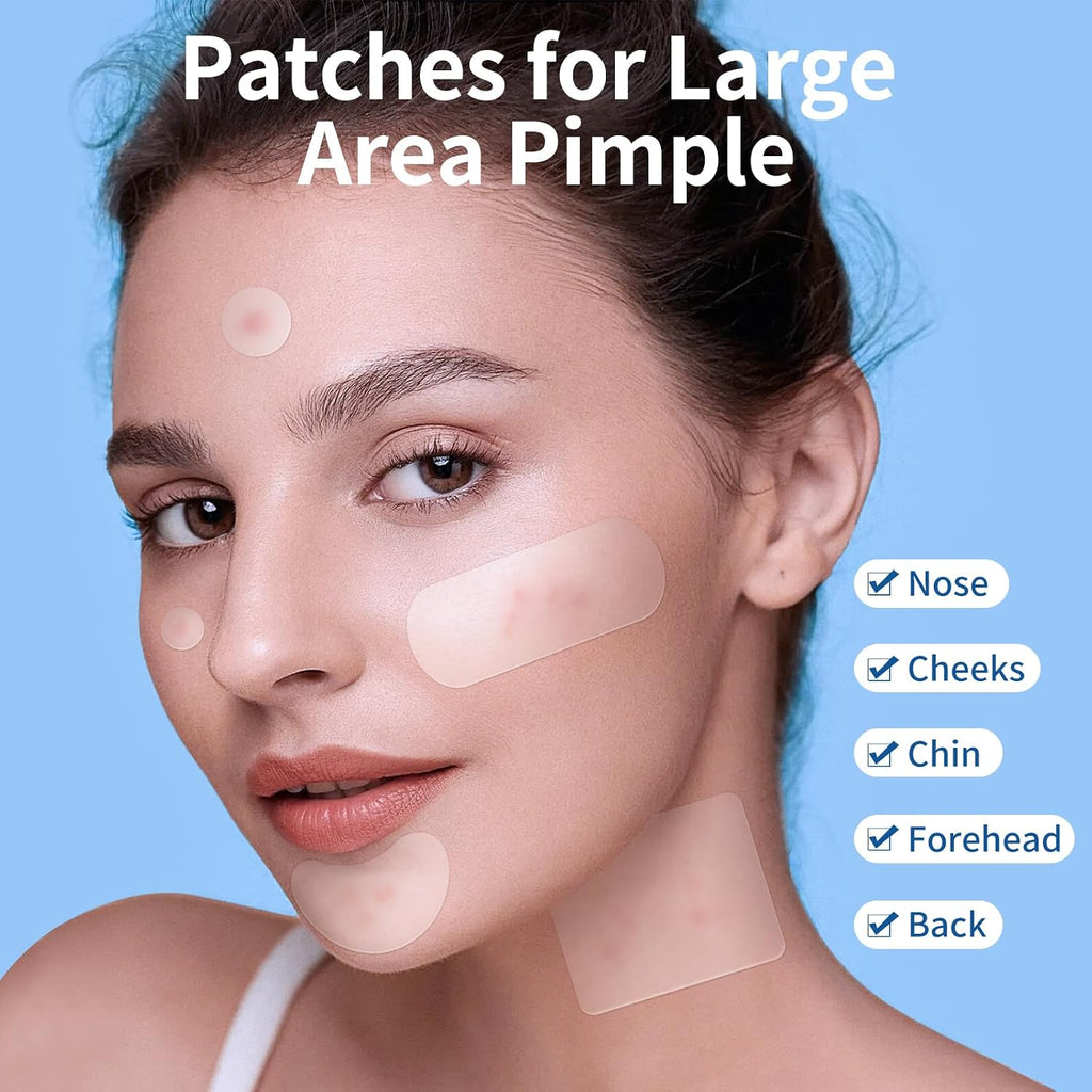 Large Pimple Patches for Face, Hydrocolloid Acne Patches, Big Hydrocolloid Bandages, Variety Shapes Zit Covers, Stickers with Tea Tree, Salicylic Acid & Cica Oil |8 Sizes |380 Count