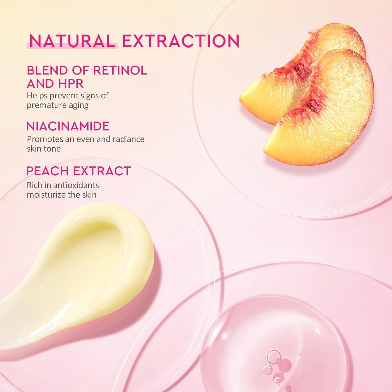 Peach Retinol Face Moisturizer, Retinol Night Cream for Normal, Combination & Uneven Skin, Smooth Fine Lines, Refine Texture, Brighten Dull Skin - Retinol, HPR, Niacinamide, 100G