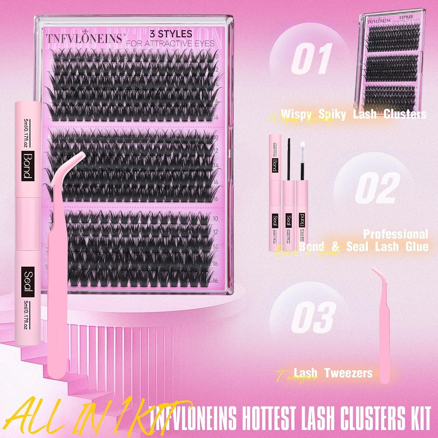 Lash Clusters Kit Wispy Lash Extension Kit Spiky Eyelash Extension Kit Eyelash Clusters DIY Individual Lashes Kit Soft Cluster Eyelash Extensions(Wispy Spikes Kit)