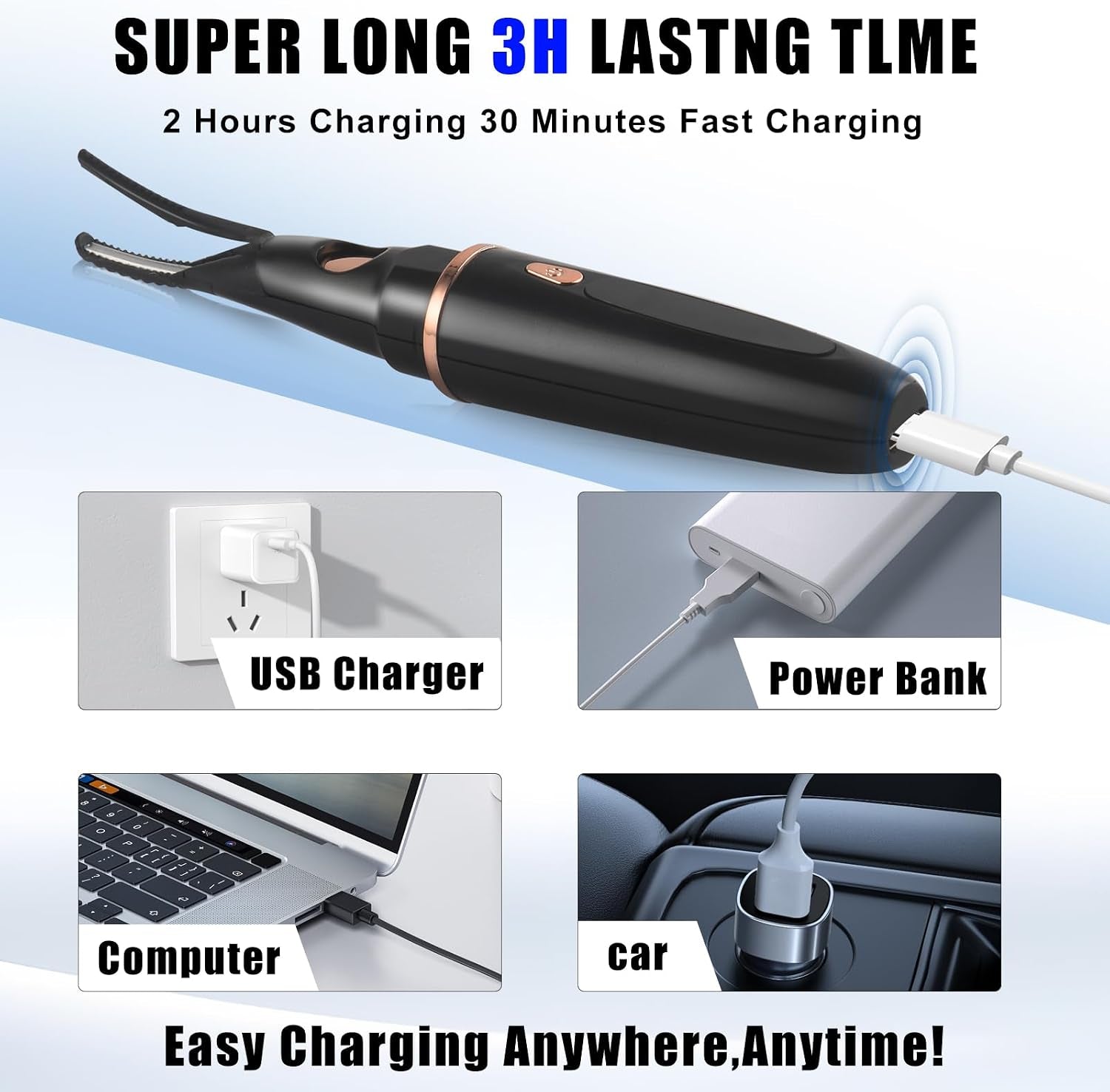 Heated Eyelash Curlers - 2 in 1 Clip- Type Heated Lash Curler Best Seller Electric Eyelash Curler LED Display 3 Temp Settings for Makeup Tools USB Rechargeable Natural Curling 24H Long Lasting QI5