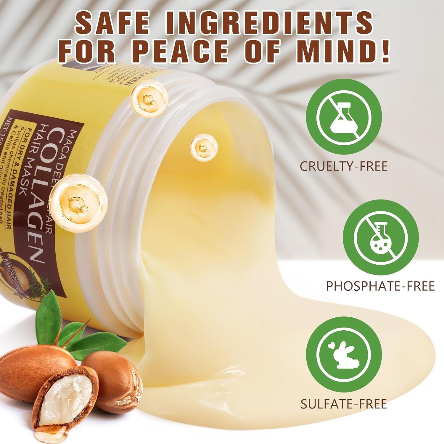 Collagen Hair Mask, Collagen Hair Treatment for Dry Damaged Hair, Deep Repair Conditioner with Maca Essence, Hydrating and Moisturizes Hair - 150Ml