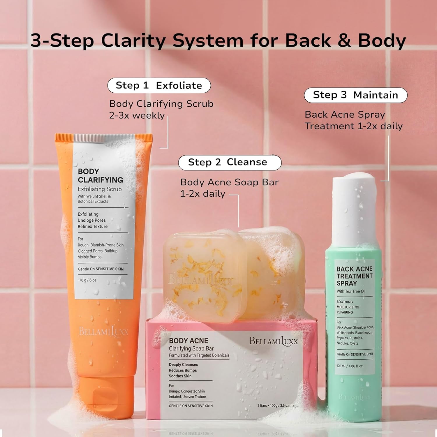 Back & Body Acne Treatment: 2% Salicylic Acid Back Acne Spray for Clear, Soothe & Moisturize - Effective Bacne Treatment with Tea Tree Oil, Body Acne Spray for Men, Women & Teens