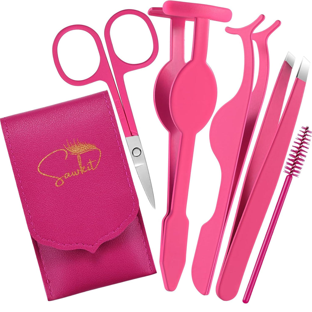 5-In-1 Lash Applicator Tool Set for Cluster and Strip Lashes | Stainless Steel Lash Tweezers Kit with Curved Applicator, Scissors, Brush and Travel Pouch for DIY Lash Extensions