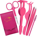 5-In-1 Lash Applicator Tool Set for Cluster and Strip Lashes | Stainless Steel Lash Tweezers Kit with Curved Applicator, Scissors, Brush and Travel Pouch for DIY Lash Extensions