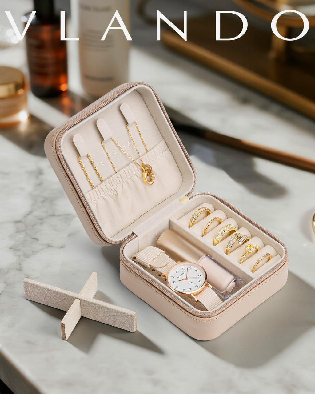 Travel Jewelry Case, Compact Design, Necklace Hook, Anti-Tangle | Removable Dividers, Waterproof PU Leather, Scratch-Resistant Lining, Portable Storage for Rings, Earrings, Necklace，Bracelet