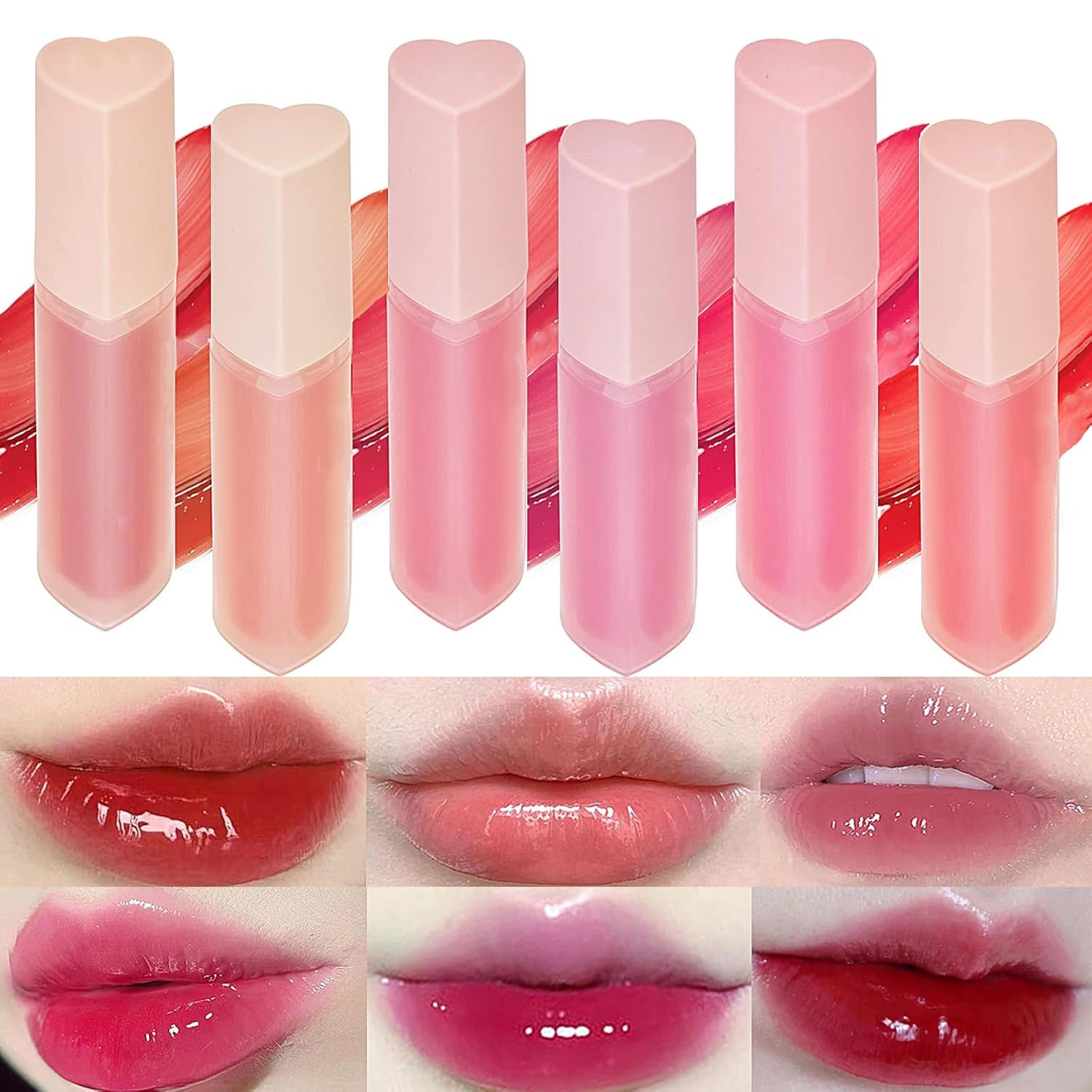 Juicy Lasting Tint Lip Gloss Set, Vivid Color, Glossy Finish, Long-Lasting Moisturizing Glaze Tint Highly-Pigmented, Clear & Natural Makeup Lip Tint for Daily (6Pcs)