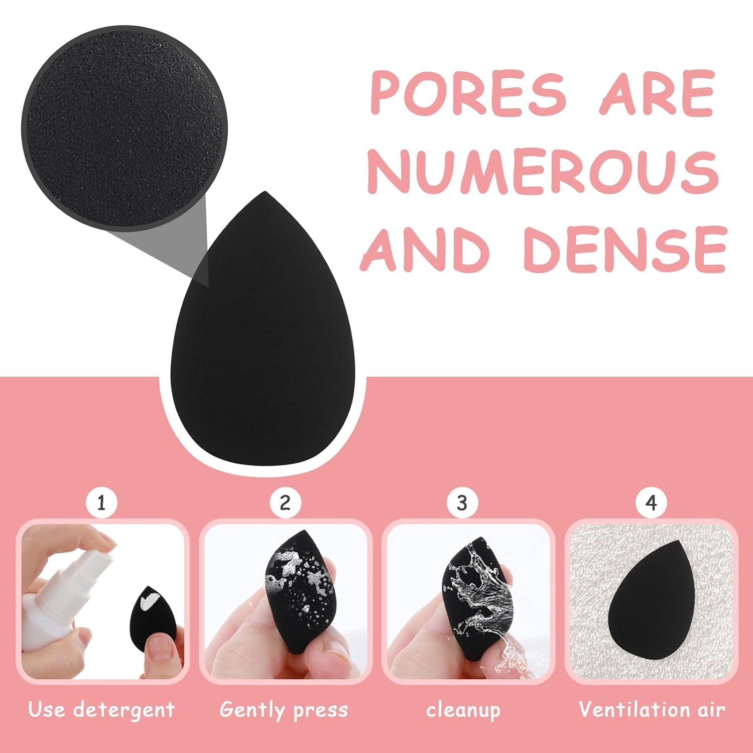 6Pcs Makeup Sponge, Makeup Blending Beauty Sponge, Foundation Blending Sponge Blender for Foundation, Cream and Powder, Soft Makeup Sponges (Black) | Latex Free Flawless, Soft Setting Face, Black Foundation Blending Sponge, Make up Sponges for All Areas