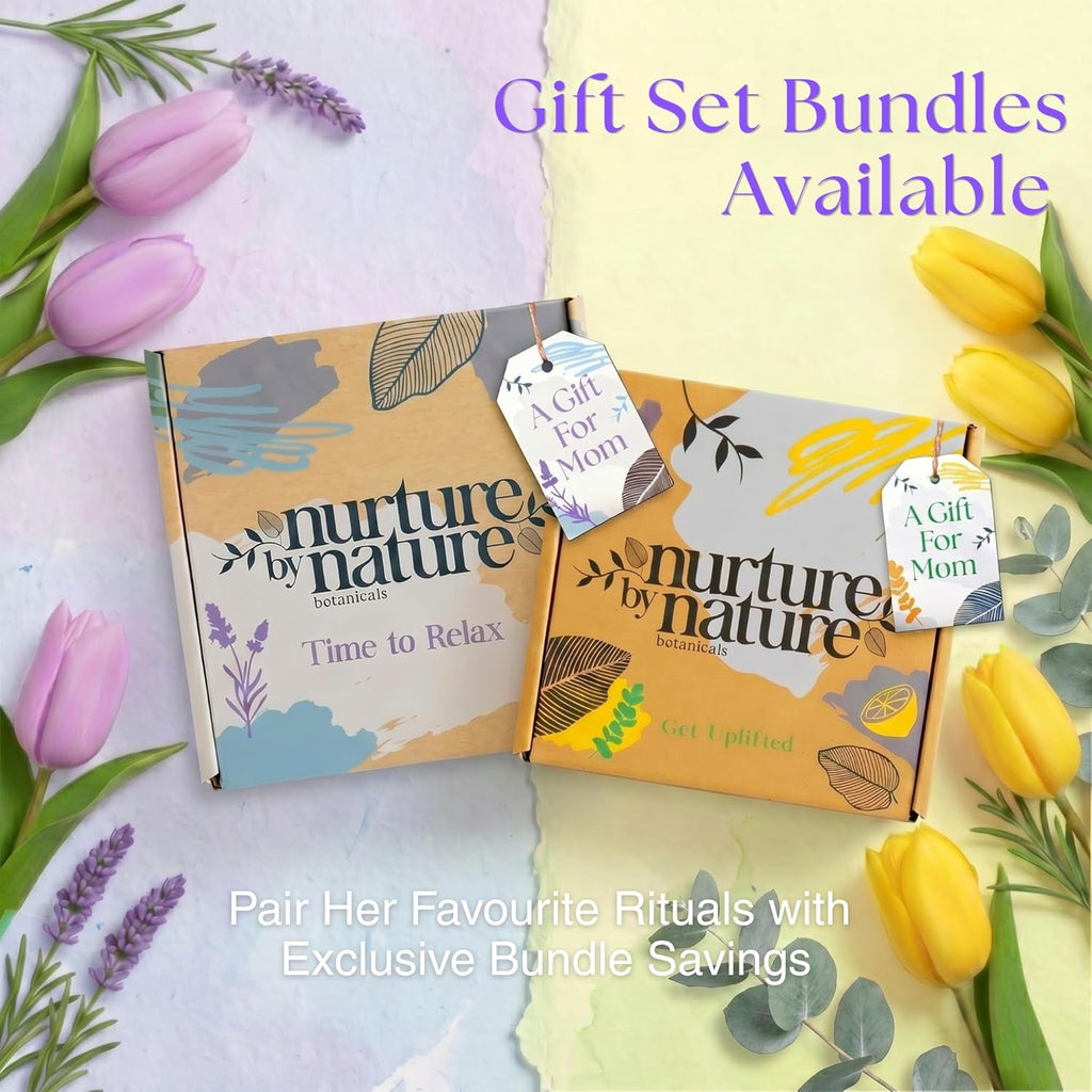 Nurture by Nature Self Care Gifts for Women - Spa Gift Baskets for Women & Relaxation Gifts | at Home Spa Kit | 6 Piece Bath Set with Pillow Spray, Candle, Bath Bomb & Bath Salts