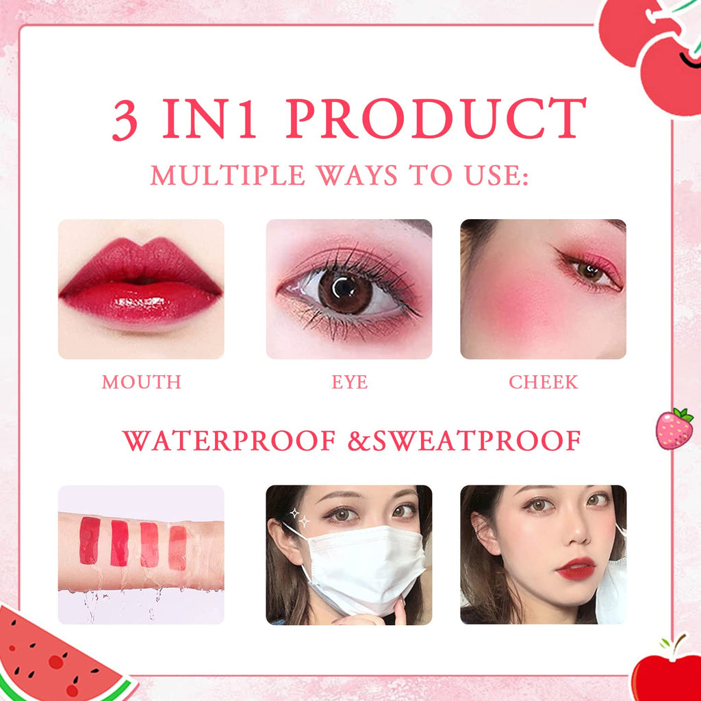 4 Colors Lip Tint Stain Set, Watery Lip Tint Mini Liquid Matte Lipstick | Lip Stain Long Lasting Waterproof, Korean Lip Gloss Moisturizing Natural, Multi-Use Lip and Cheek Tint,Lightweight Non-Sticky