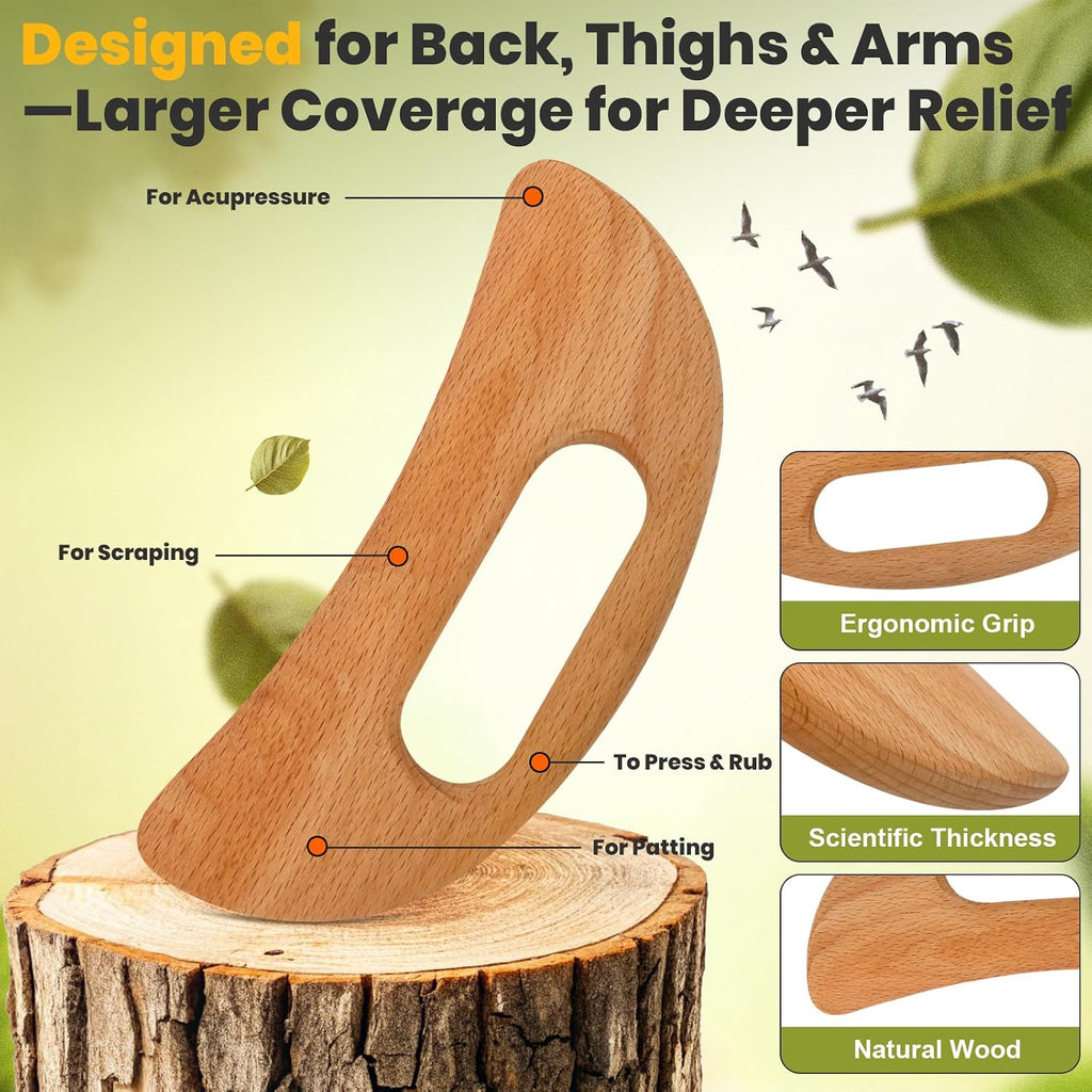 Wood Body Gua Sha Massage Tool, Lymphatic Drainage Tool | Body Sculpting Anti-Cellulite Tools, Guasha Tool for Face，Back, Legs, Women'S Body Shaping Tools