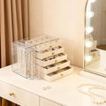 Jewelry Organizer and Storage with 7 Removable Drawers, Clear Acrylic Jewelry Box with 16 Necklace Hooks 48 Pairs of Earring Holes 5 Velvet-Lined Drawers for Rings Bracelets Necklaces